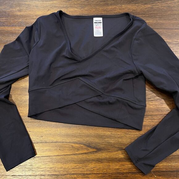 Gymshark Tops - Gymshark Black Crossover Crop Top Activewear Women's Size small long sleeve